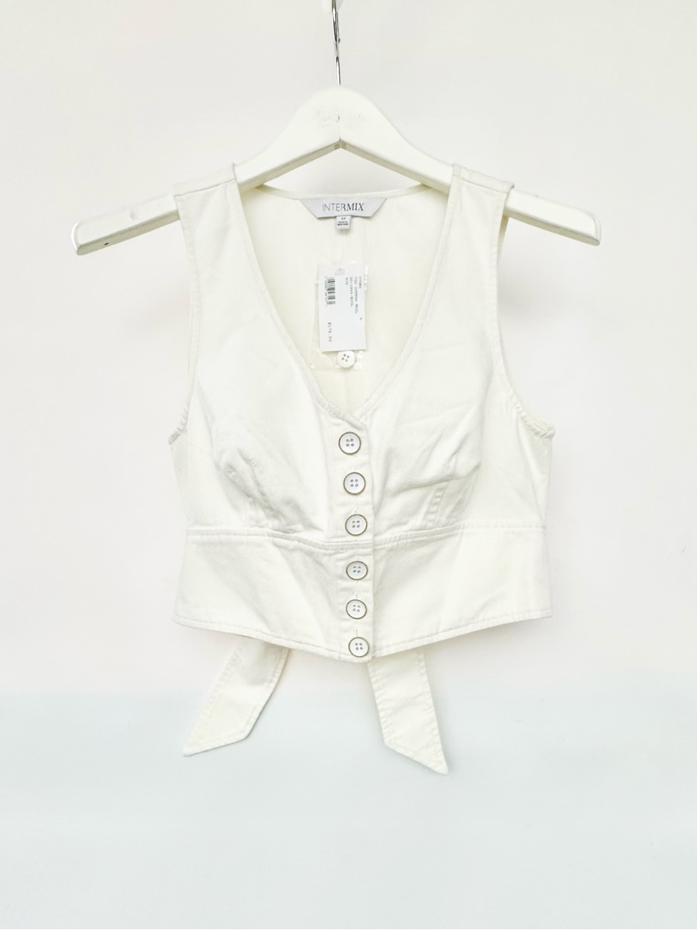 Intermix cream Button-Front Crop Vest